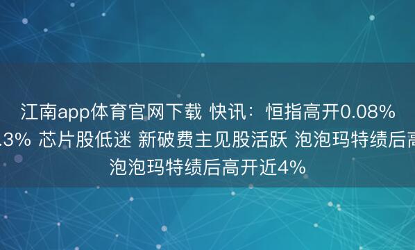 江南app体育官网下载 快讯：恒指高开0.08% 科指跌0.3% 芯片股低迷 新破费主见股活跃 泡泡玛特绩后高开近4%
