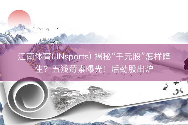 江南体育(JNsports) 揭秘“千元股”怎样降生？五浅薄素曝光！后劲股出炉
