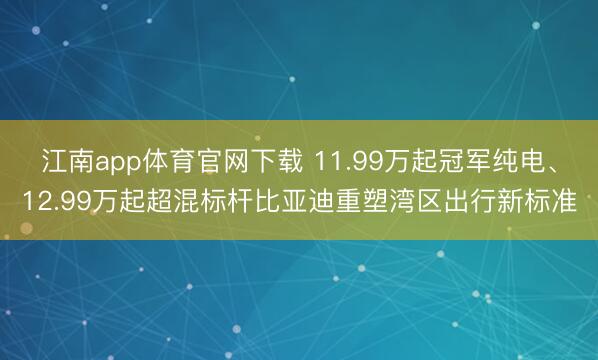 江南app体育官网下载 11.99万起冠军纯电、12.99万起超混标杆比亚迪重塑湾区出行新标准