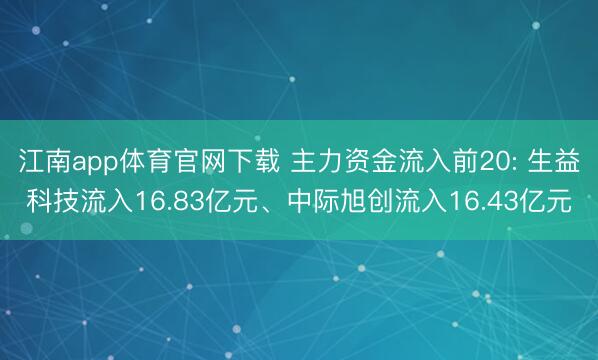 江南app体育官网下载 主力资金流入前20: 生益科技流入16.83亿元、中际旭创流入16.43亿元